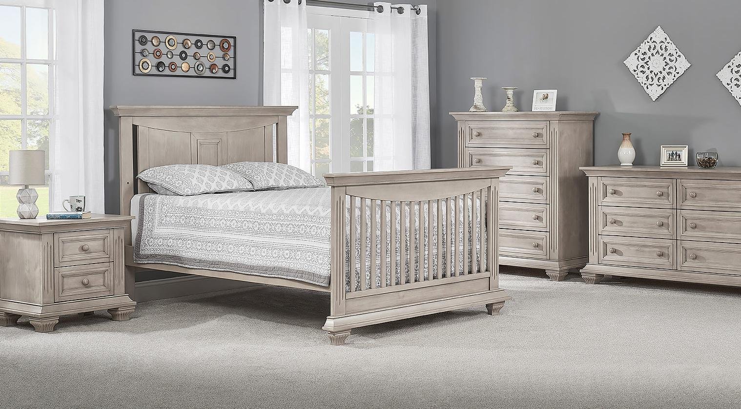 product lifestyle photography of grey bedroom set room scene