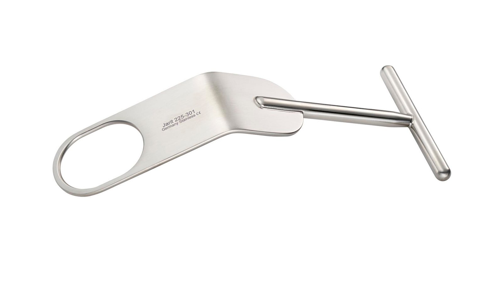 medical product photography of medical stainless steel instrument on white background