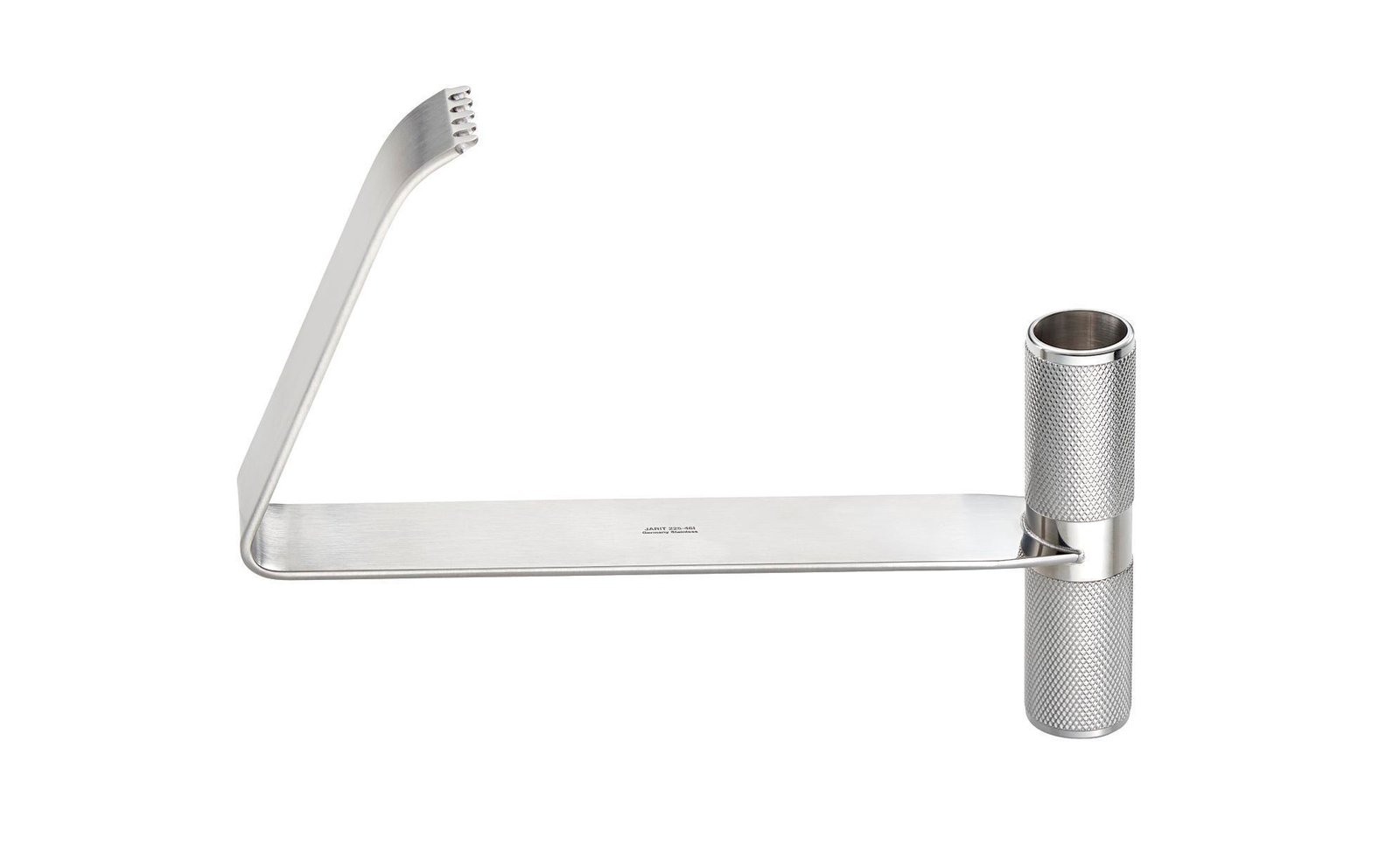 medical product photography of medical stainless steel instrument on white background