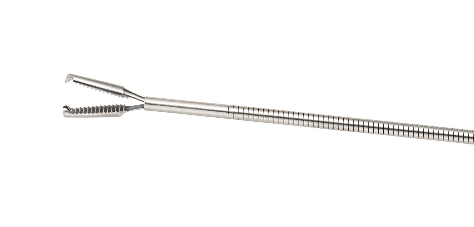 medical product photography of medical stainless steel instrument on white background