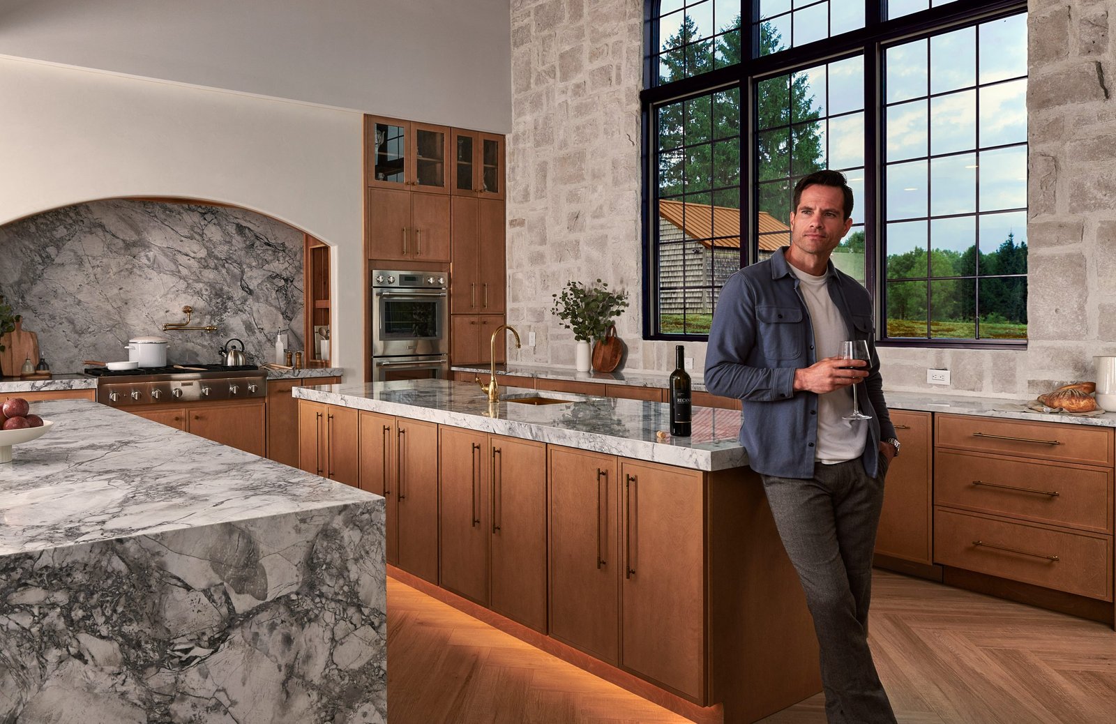 Product lifestyle photography kitchen cabinets with model