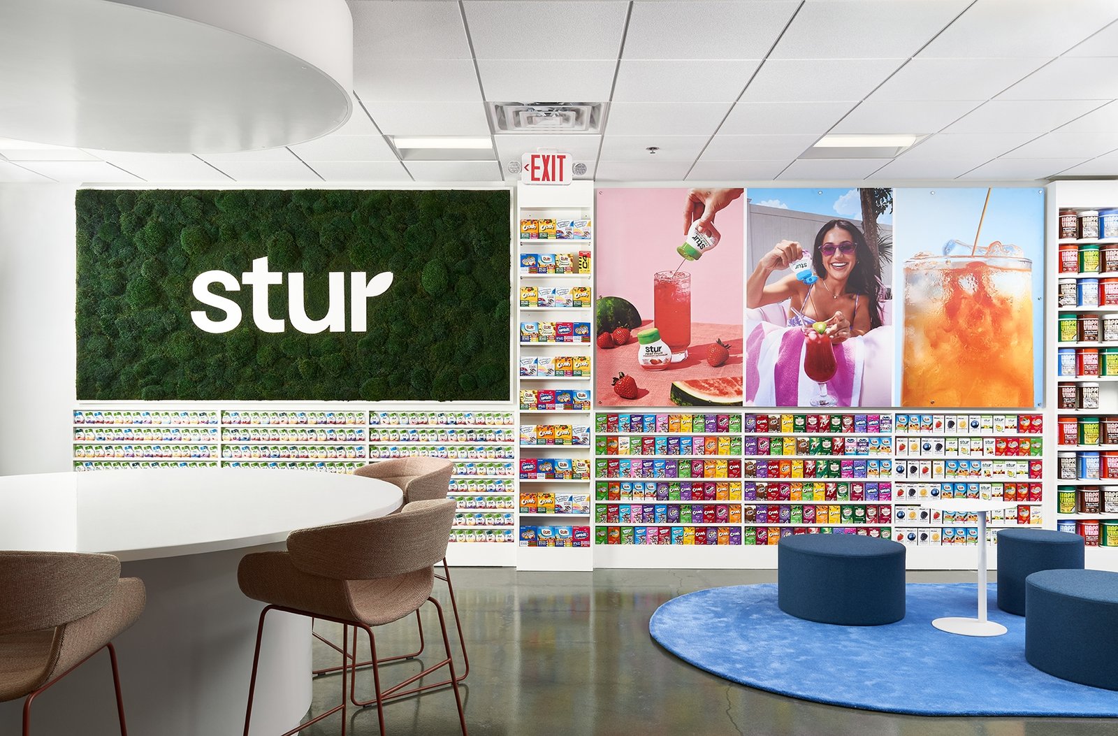 product lifestyle photography of interior organic moss wall signage in Stur product display room